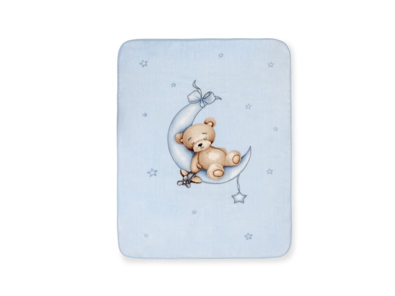  Couverture bébé interbaby 110 x 140 cm maille raschel - bleu, motif ourson, lune et étoiles 00996-01 - Conforama A