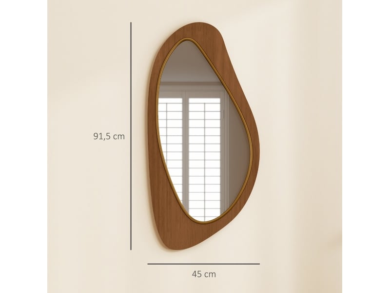  Miroir mural 91,5 x 45 x 3 cm en verre, cadre en placage de pin et mdf, forme organique, prêt à suspendre  - Conforama C