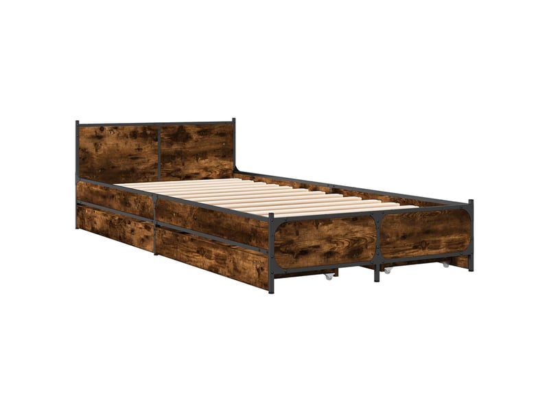  Lit simple- lit adulte -  cadre de lit avec tête de lit avec roue chêne fumé 80 x 200 cm  - Conforama B