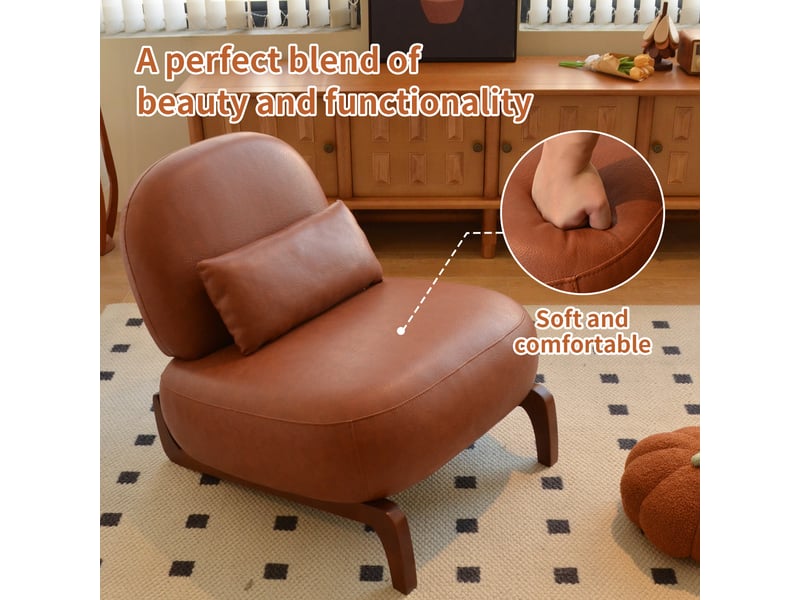  Fauteuil de lecture sans accoudoirs en simili-cuir, pieds en bois massif  - Conforama W