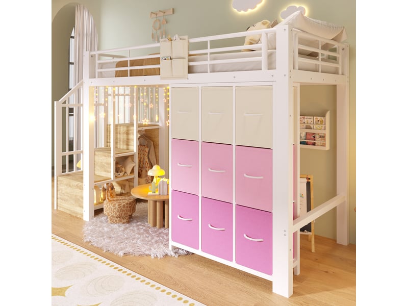  Modenvie lit mezzanine 90x200 cm - avec rangements, penderie intégrée, sans matelas - blanc  - Conforama D