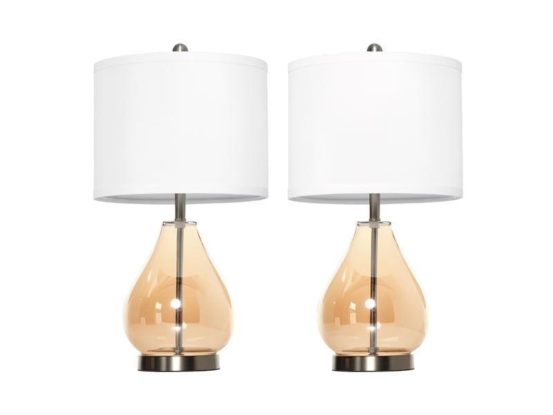  Lot de 2 lampes de table . Lampe de table avec abat-jour en lin. Pied en verre en forme de larme. Lampe de chevet avec douille e27  - Conforama B