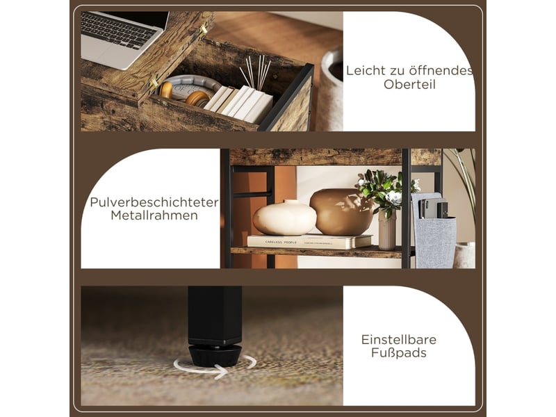  Table de chevet avec 2 prises, ports usb et usb-c, 2 étagères et coffre rabattable pour chambre, 60×29,8×58,5 cm  - Conforama E