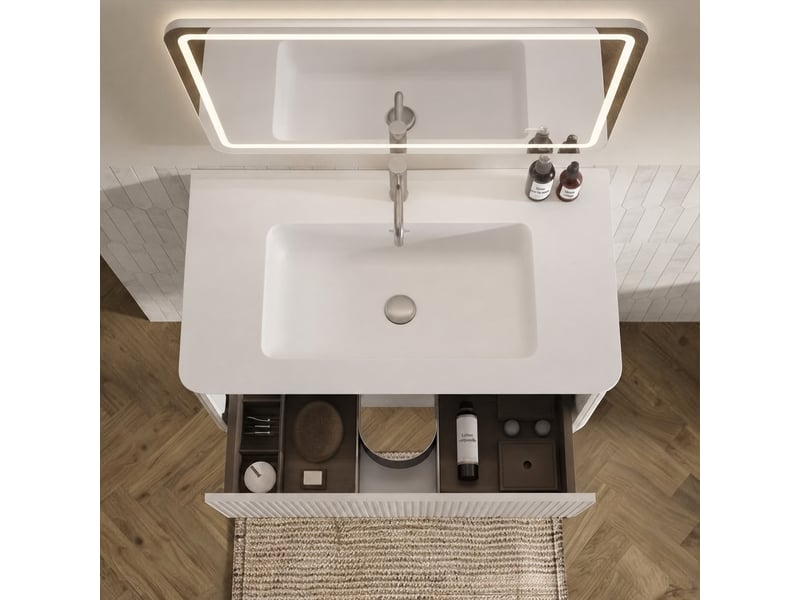 Ensemble meuble vasque suspendu 80 cm blanc avec miroir led  - Conforama B