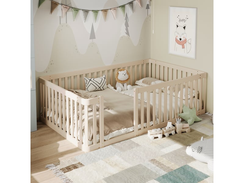  Lit enfant 90 x 200 cm, cadre de lit simple, barrières de sécurité, 1 place, structure multifonction, ligne épurée, bois massif Morn Vibe - Conforama B