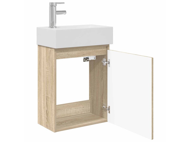 Meuble de rangement salle de bain avec robinet chêne sonoma shl213 - Conforama D