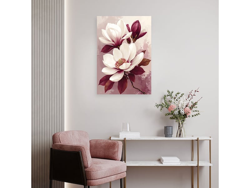  Tableaux, magnolias blancs à feuilles bordeaux sur fond pastel 20x30 1312614808 - Conforama B