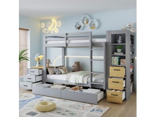 Lit superposé 2x90x200 cm <strong>HAVRYA</strong>  <strong></strong> coloris gris