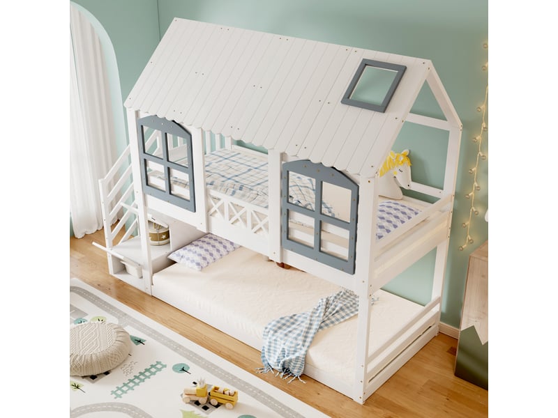 Lit superposé 90x200cm coloris blanc lit enfant blanc - Conforama E