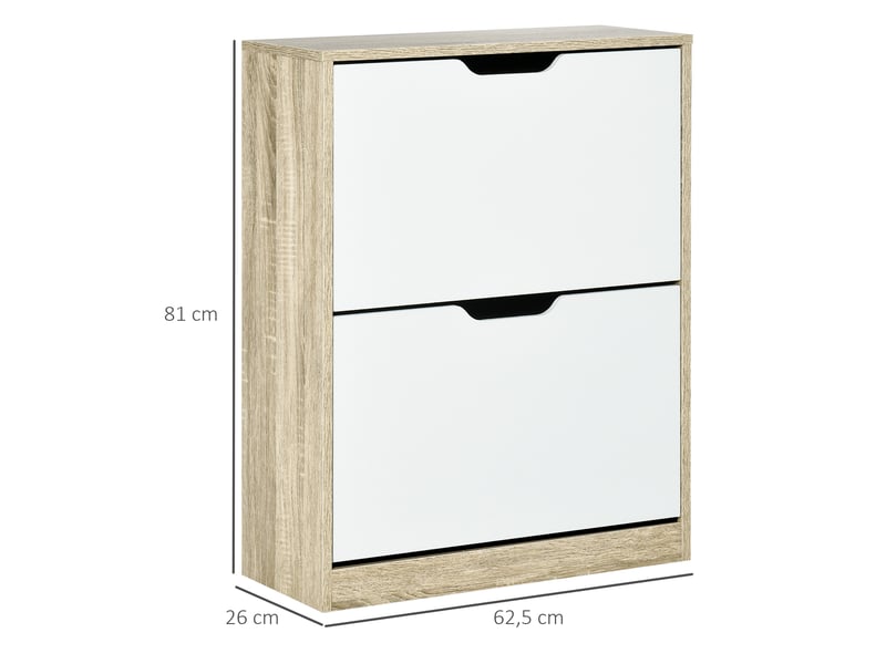  Meuble à chaussures design bicolore effet bois clair blanc 2 portes  - Conforama C