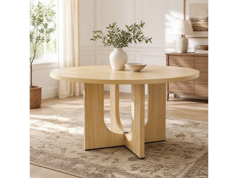  Table de salle à manger ronde pour 4 à 6 personnes avec piètement central en mdf chêne clair 120 × 120 × 75 cm  - Conforama B