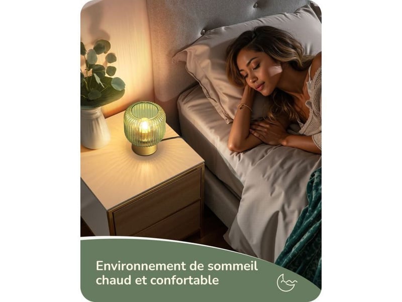  Lampe de table edishine t007 en verre vert cannelé et base métal doré e27 led 4w 2700k blanc chaud 370618_AACMB82075_6_DROPFR - Conforama E