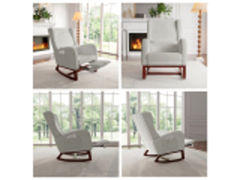  Fauteuil à bascule avec repose-pieds, chaise d'allaitement avec poche latérale, rocking chair avec pieds en bois massif pour salon, chambre, gris  - Conforama E