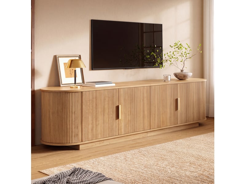  Meuble tv 180x35x50 cm avec 4 portes coloris naturel  - Conforama D