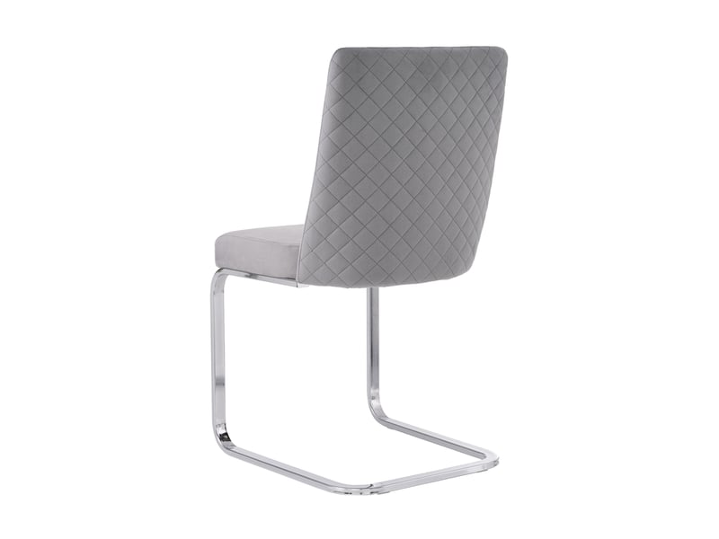 Chaise de salle à manger en velours gris, piètement luge métal argenté, lot de 4, dossier matelassé losanges - Conforama R