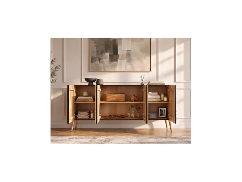 Buffet midori 177 cm – bois de manguier massif noir et doré – 4 portes - Conforama D