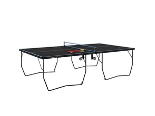 Table de tennis de table extérieure pliable noire 274 x 152,5 x 76 cm en mdf et acier, avec filet et 8 roulettes