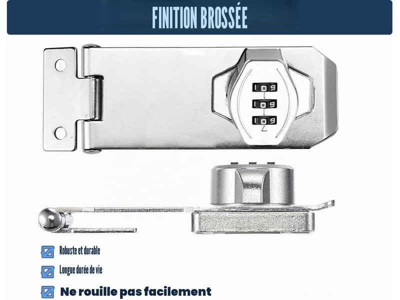  Loquet porte avec serrure a code, verrou porte placard serrure armoire serrure à combinaison 3 pouces  - Conforama E