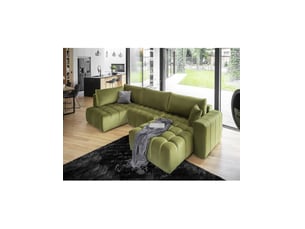 Canapé d'angle droit fixe   6 places Polyester vert avec coffre de rangement