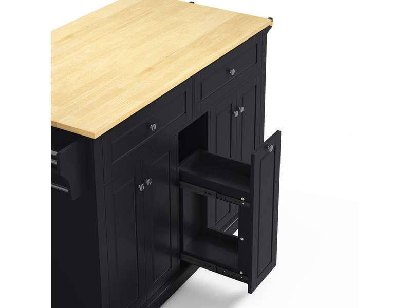 Desserte de cuisine 121 x 69 x 89 cm naturel et noir en mdf, plateau rabattable et roulettes verrouillables - Conforama E