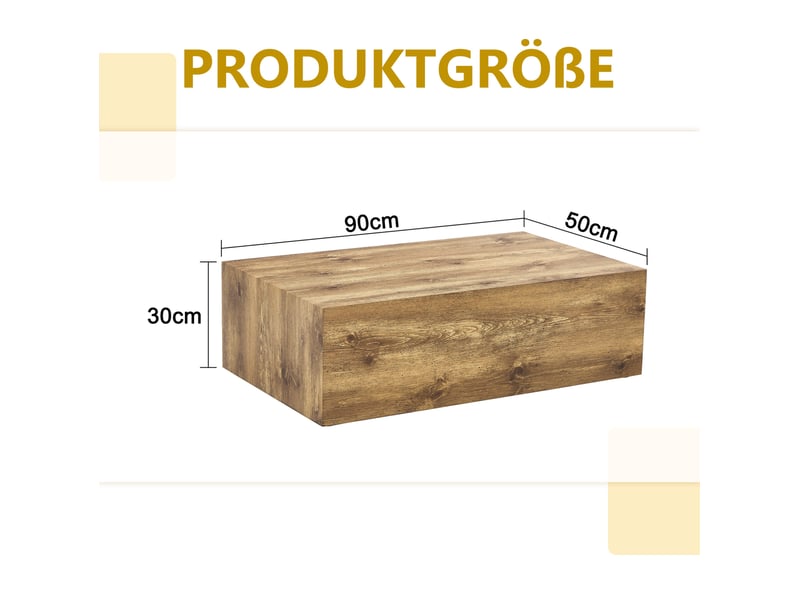  Table basse rectangulaire 90x50x30 cm, design simple, effet bois, sans montage, pieds antidérapants, mdf, couleur bois  - Conforama C