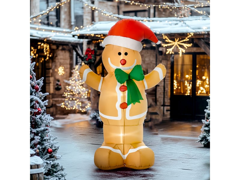  Décoration de noël gonflable : bonhomme en pain d'épice de 1,83 m avec nœud, 3 led, souffleur intégré, décoration de jardin  - Conforama C