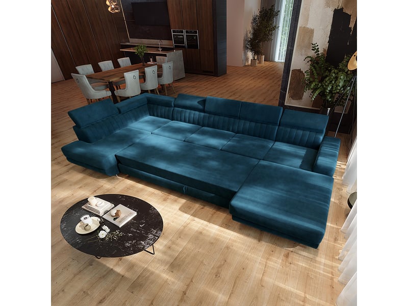  Canapé d'angle gaian, velours bleu  - Conforama D