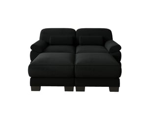 Canapé modulable 2 places noir en velours côtelé avec deux poufs, assise profonde, salon et appartement, configuration en l ou en u