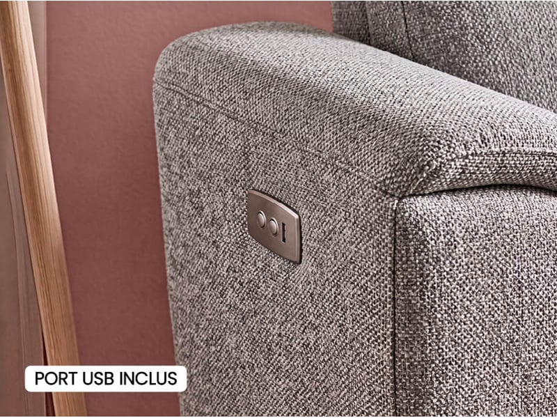 Canape droit relax électrique beige 3 pl LOANE - Conforama G
