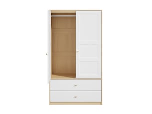 Armoire penderie 2 portes 2 tiroirs en mdf, blanc et effet bois, 100 x 48 x 180 cm