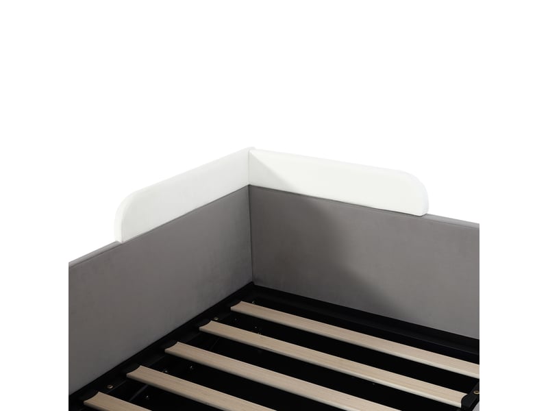  Lit coffre 90x200 cm, lit enfant avec sommier à lattes, poche de rangement au pied du lit, en velours, gris, sans matelas  - Conforama D