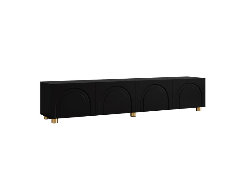  Meuble tv bas 180 cm, finition noir, avec façades en relief  - Conforama A