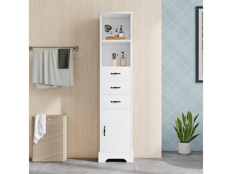  Colonne salle de bain blanche 38 × 26 × 173 cm, 3 tiroirs, étagères réglables  - Conforama B