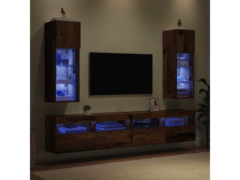  Lot de 2 meuble tv mural, meuble tv suspendu bois ancien bois d'ingénierie shl59179  - Conforama E