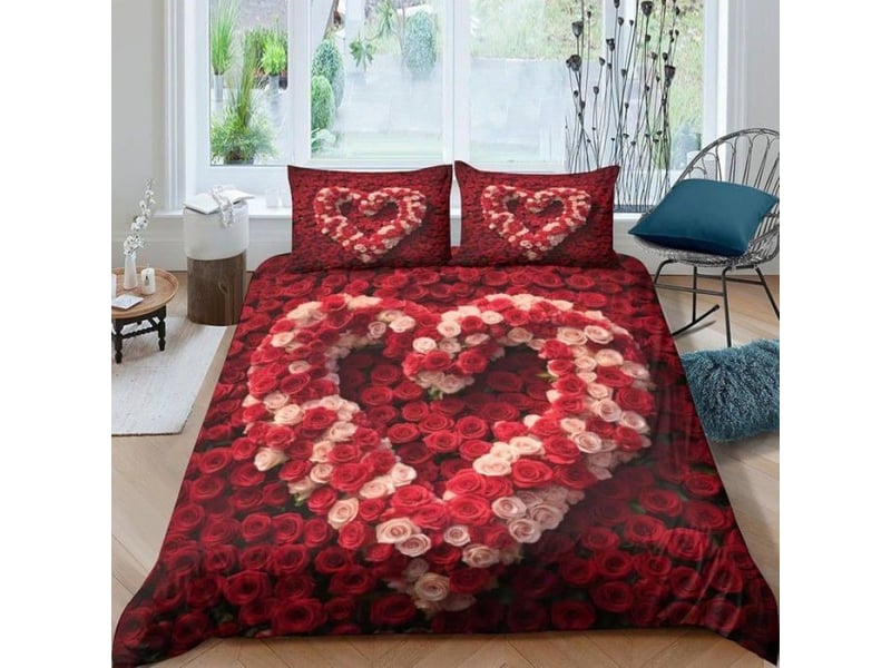  Housse de couette - 140x200 cm - imprimé fleurs roses - microfibre - parure lit avec taies oreillers - 1 piece  - Conforama B