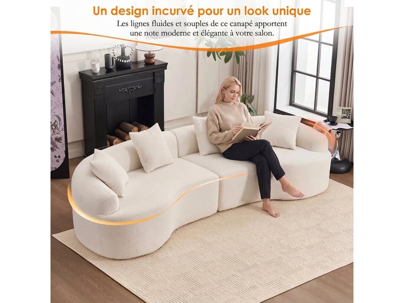  Canapé modulable incurvé 4 places tissu chenille - design moderne blanc gris  - Conforama B