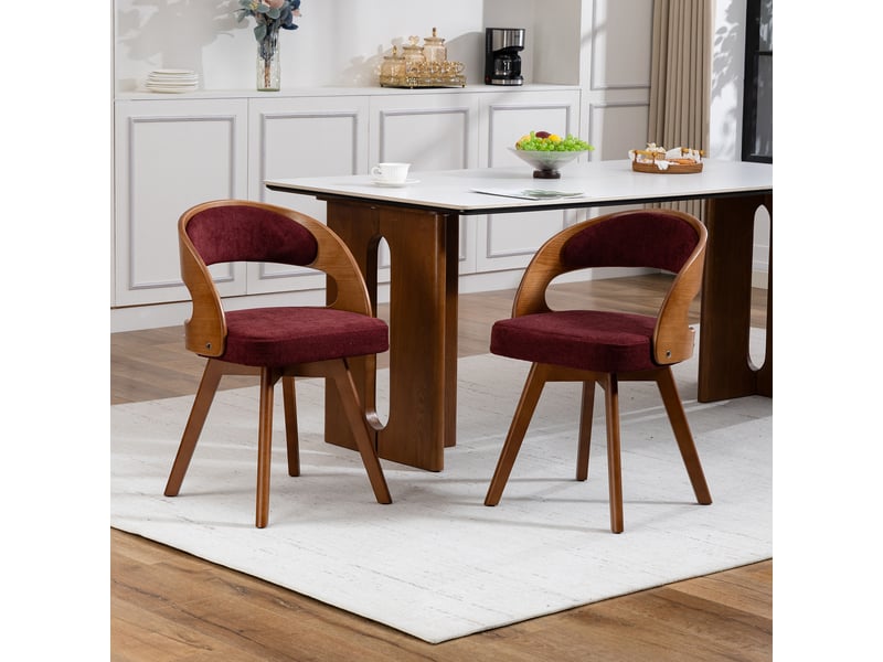  Lot de 2 chaises de salle à manger pivotantes,44x41x75 cm,lin,rouge bordeaux  - Conforama B