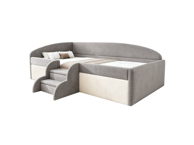  Lit simple rembourré 90x190 cm coloris gris velours  - Conforama A