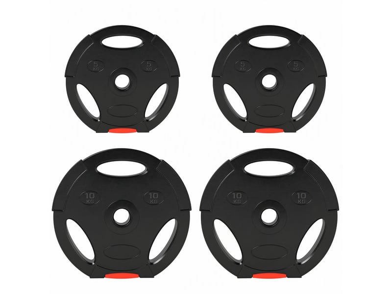  Kit de lestage comprenant 2 disques de 10 kg et 2 disques de 5 kg en polypropylène et sable, ø 34 x 6 cm et ø 27 x 4,5 cm, noir  - Conforama A