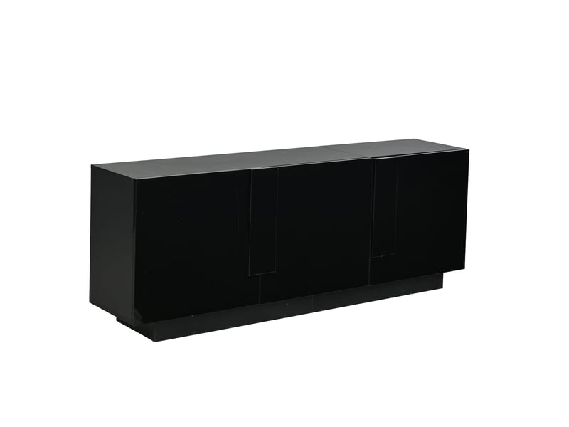 Buffet noir brillant 3 portes, meuble de rangement 160 x 35 x 60 cm avec 6 compartiments et étagères réglables - Conforama A