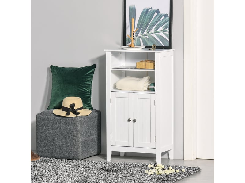  Meuble de salle de bain avec étagères réglables et 2 portes, meuble de salle de bain multifonctionnel en bois, blanc, 50 x 30 x 93 cm  - Conforama C