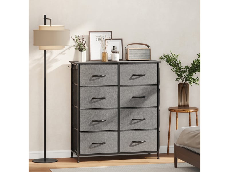  Commode 8 tiroirs en tissu, meuble de rangement avec 4 poches, 2 crochets, structure en acier, 86 x 30 x 94,5 cm, gris  - Conforama A