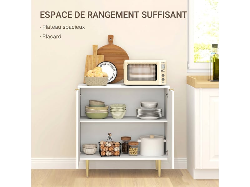  Buffet cuisine, meuble de rangement avec 2 portes, étagère réglable, pieds métalliques surélevés, 80 x 40 x 80 cm, blanc  - Conforama D
