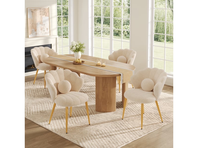 Lot de 4 fauteuils 60x62.5x83 cm tissu bouclé assise rembourrée dossier coquillage pieds en métal moderne beige OPULERANE TRADING LTD - Conforama B