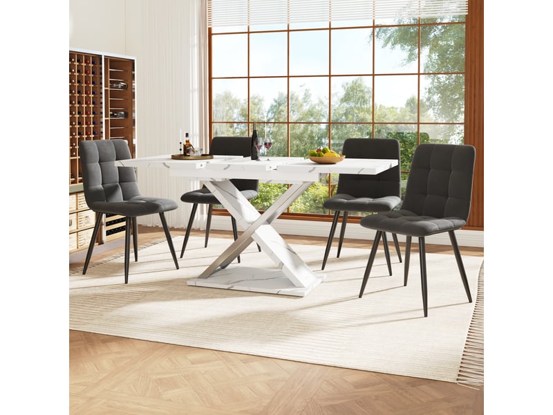  Table à manger extensible 118-157x75 cm avec rallonge intégrée et pieds croisés, style moderne  - Conforama C