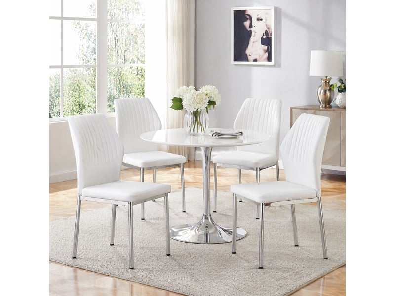  Lot de 4 chaises de salle à manger 93 cm, dossier à rainures, pour cuisine, mobilier de salle à manger, blanc+argenté, pu  - Conforama B