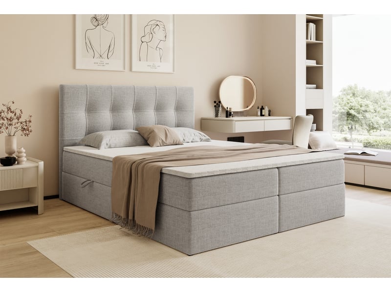 Lit coffre venus - 180x200 cm - avec matelas et surmatelas - tissu tressé - gris VENUS - Conforama B