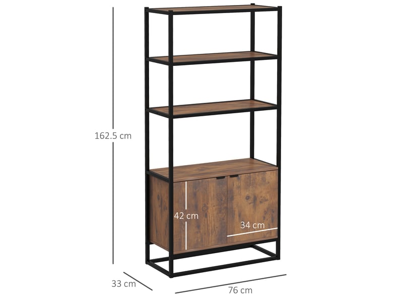  Bibliothèque de style vintage avec 3 étagères, 1 caisson en bois et une structure en métal noir 76 x 33 x 162,5 cm  - Conforama E