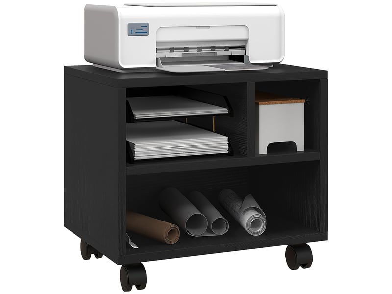  Support d'imprimante à 2 niveaux avec 3 compartiments et roulettes pour bureau et espace de travail, 40 x 30 x 36 cm, noir  - Conforama A
