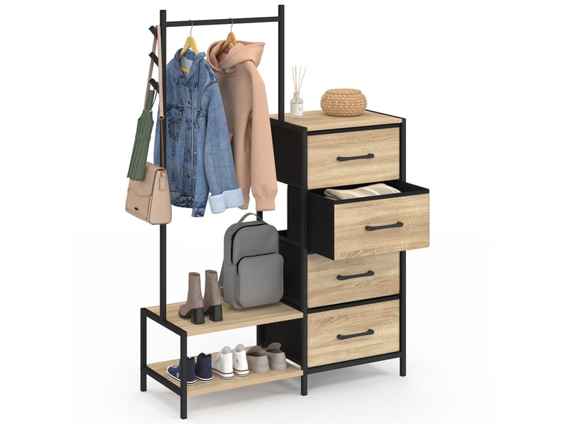  Commode 4 tiroirs en tissu utah 84 cm et penderie avec étagères et patères, design industriel  - Conforama D